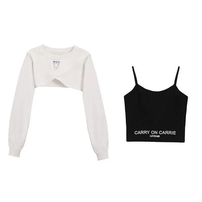 Spring Autumn Women Fashion Crop Sweatshirt Letter Sling Print Pants 1 or 3 Piece Set Lady Cool Streetwear Outfits Tops Trousers