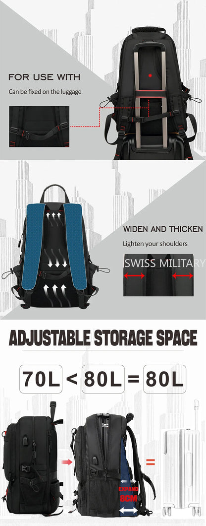 SWISS MILITARY Travel Backpack Large Capacity Waterproof USB Expandable Bag 17.3 Laptop Bag Men Outdoor Sports Backpacks Mochila