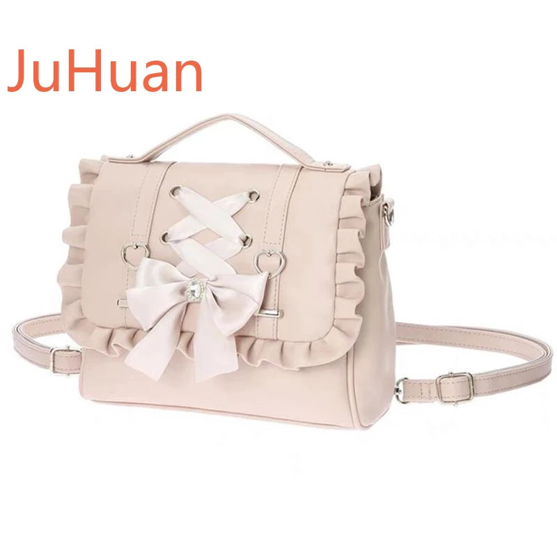 Mine Department Lolita Women's Bag Bow Control Strap Love Handbag Sweet Cute One Shoulder Oblique Span Women's Student Backpack