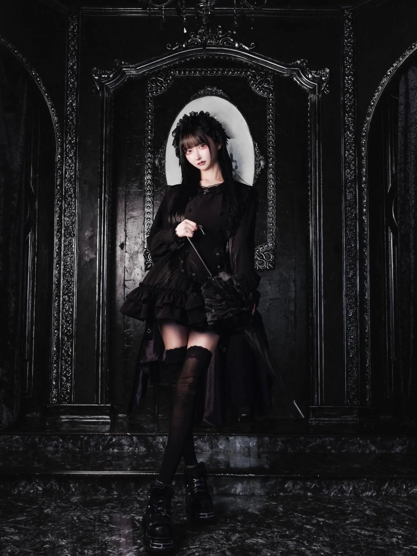 Women's Gothic Navy-Collar Maid Dress Set