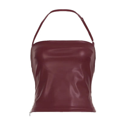 Women's Wine Red Backless Strap Tank Top