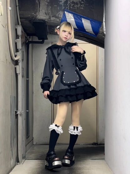 Women's Gothic Navy-Collar Maid Dress Set