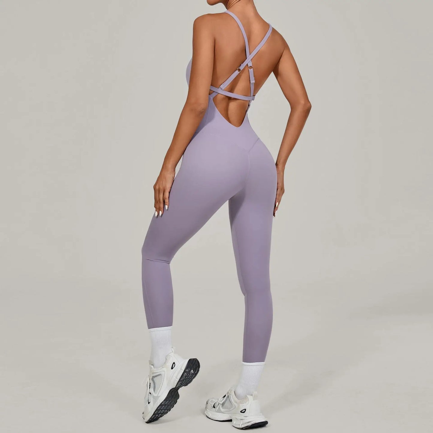 Women's Workout Backless Purple Jumpsuit