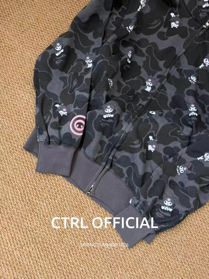In  Stock  Anime Hello Kittys Hooded Jacket Girl Commuting Coat Jacket Kuromi Anime 3d Ears Hooded Cute Leopard Print Clothes