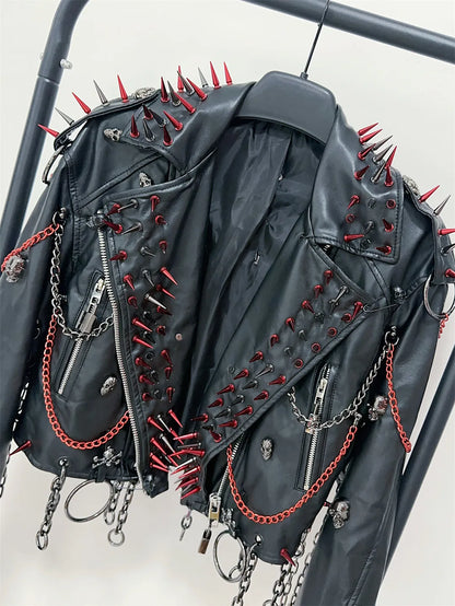 Women's Y2K Rivet Chain PU Leather Jacket