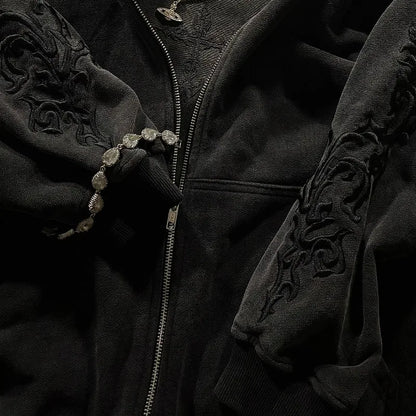 Men's Hoodie Harajuku Y2K Vine Embroidered High Street Washed Black Gray Sweatshirt Gothic Casual Streetwear Loose Fit Man New