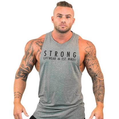 Workout Gym Mens Tank Top Vest Sleeveless Men's Crew Neck STRONG Print Sleeveless Sweat Resistant Comfortable Casual Tank Vest