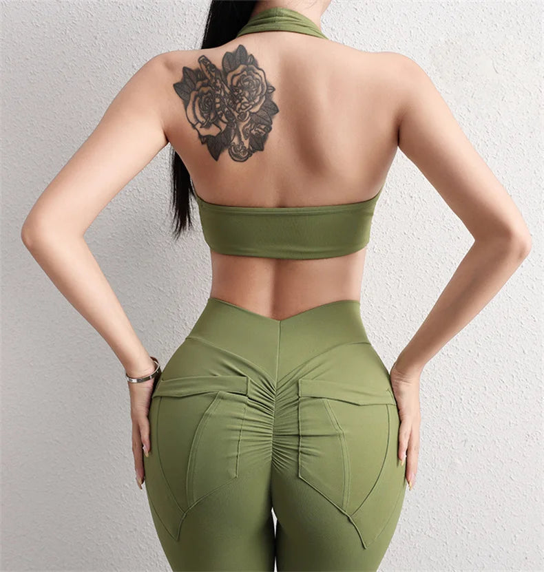 TRY TO BN Yoga Sports Bra Women Hanging Neck Vest Beautiful Back Underwear Chest Cross Fitness Tops Workout Running Gym Clothing