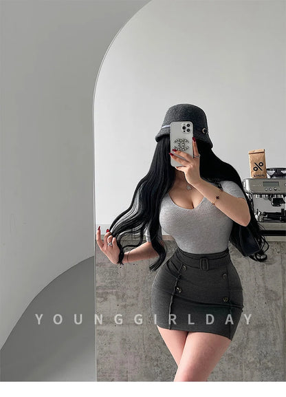 Women's High-Waist Belted Mini Skirt