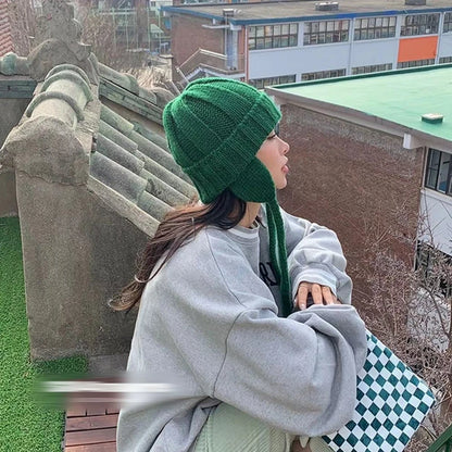 New Winter Cute Candy Colors Knitted Cap Fashion for Women Skullies Beanies Outdoor Windproof Thickened Warm Ear Protection Hat