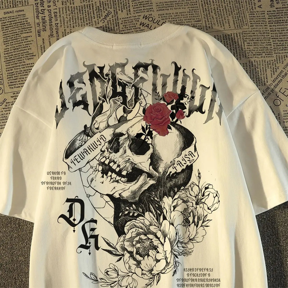 Apex Ritual – レディース スカルプリント コットン Tシャツ – ヴィンテージ 丸首 半袖 Tシャツ