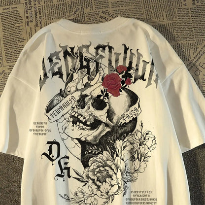 Apex Ritual – レディース スカルプリント コットン Tシャツ – ヴィンテージ 丸首 半袖 Tシャツ