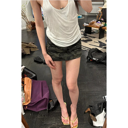 Low Waist A-Line  Skirt Women's Summer Sexy Camouflage Denim Skirt Punk Street Style Green Color Streetwalk Citywalk