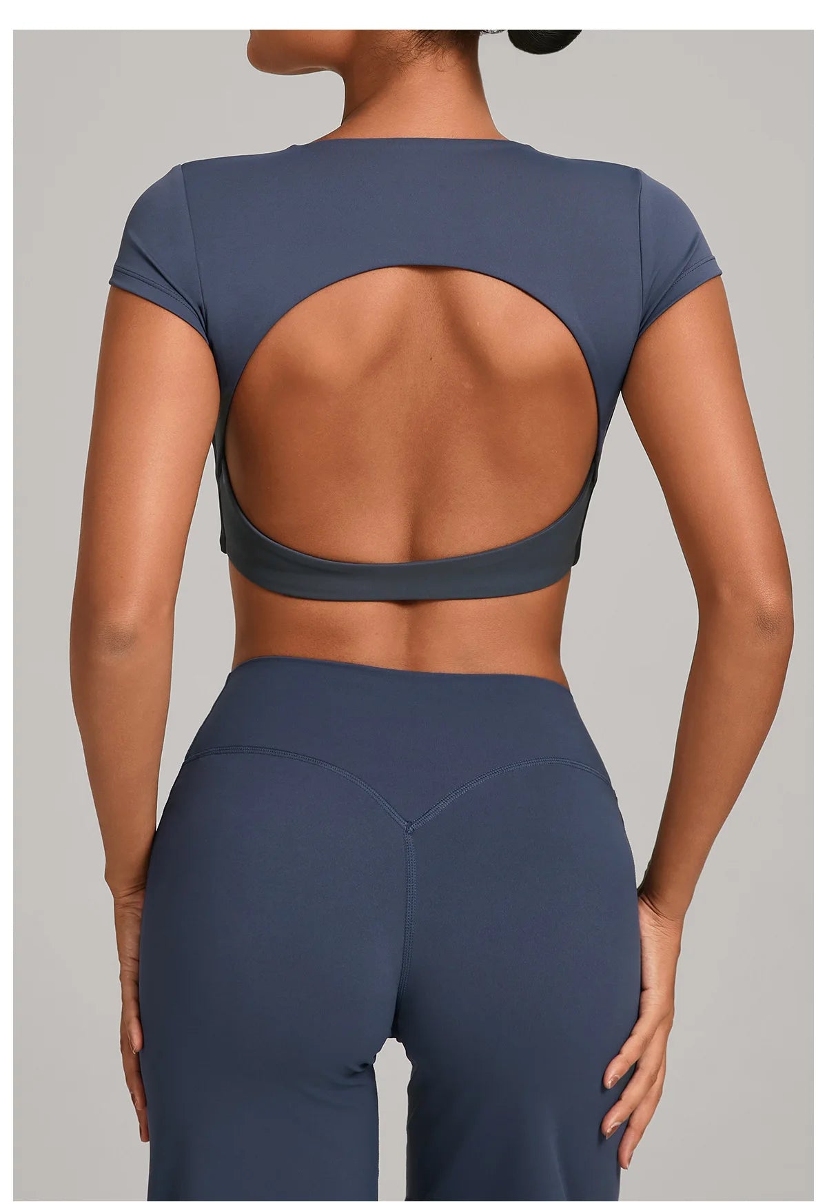 Hollow Backless Short Sleeve Sporty Slim T-shirt Women Crop Top Breathable Quick Dry Gym Workout Top Sport Shirt Fitness Clothes