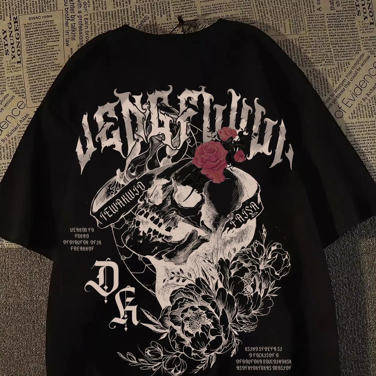 Apex Ritual – レディース スカルプリント コットン Tシャツ – ヴィンテージ 丸首 半袖 Tシャツ