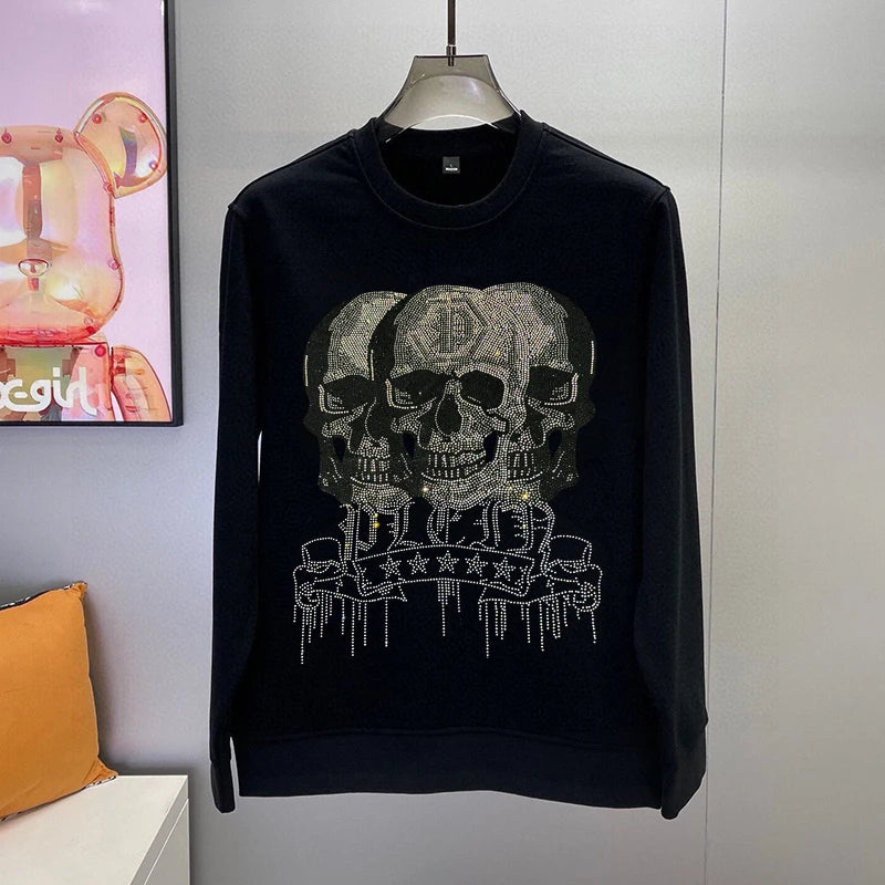 Men's suit, sports shirt, sports pants, two-piece set, fashionable letter, hot fashion skull rhinestones, hooded sportswear, men