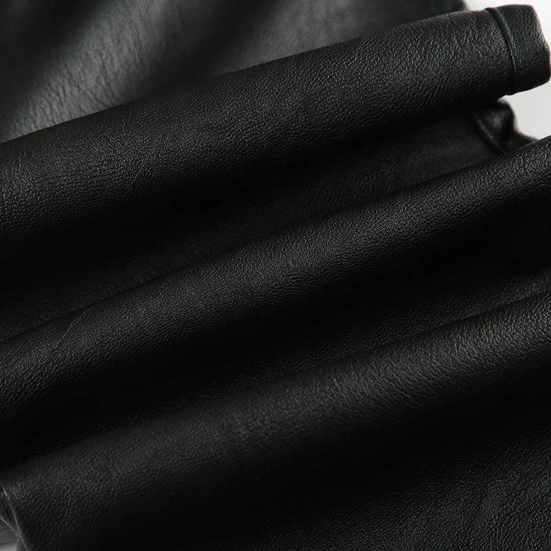 2025 Autumn Winter Women's PU Pants Low Rise Goblin Core Faux Leather Trousers Bell Bottom Gothic Japanese Y2k Stretch 2000s New