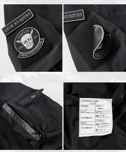 God of Death Bomber Jacket Chest Pocket Techwear Men Punk Hip Hop Tactical Streetwear Black Varsity Jackets Oversized MA1 Coats