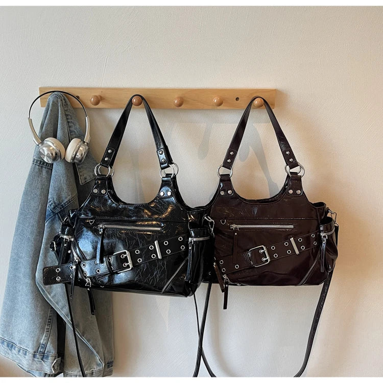 Fashionable Large Capacity Rivet Street Style Women's Tote Bag Shoulder Crossbody Bag Durable Polyester  Commuter Bag