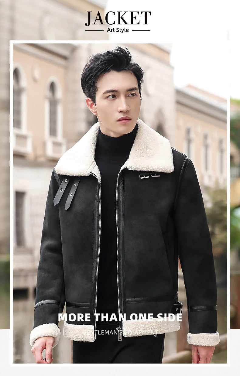 Fashion Solid Slim Korean Style Leather Coat Fleece Jacket Men Leather Jacket Winter Faux Fur Collar Windproof Warm Clothing