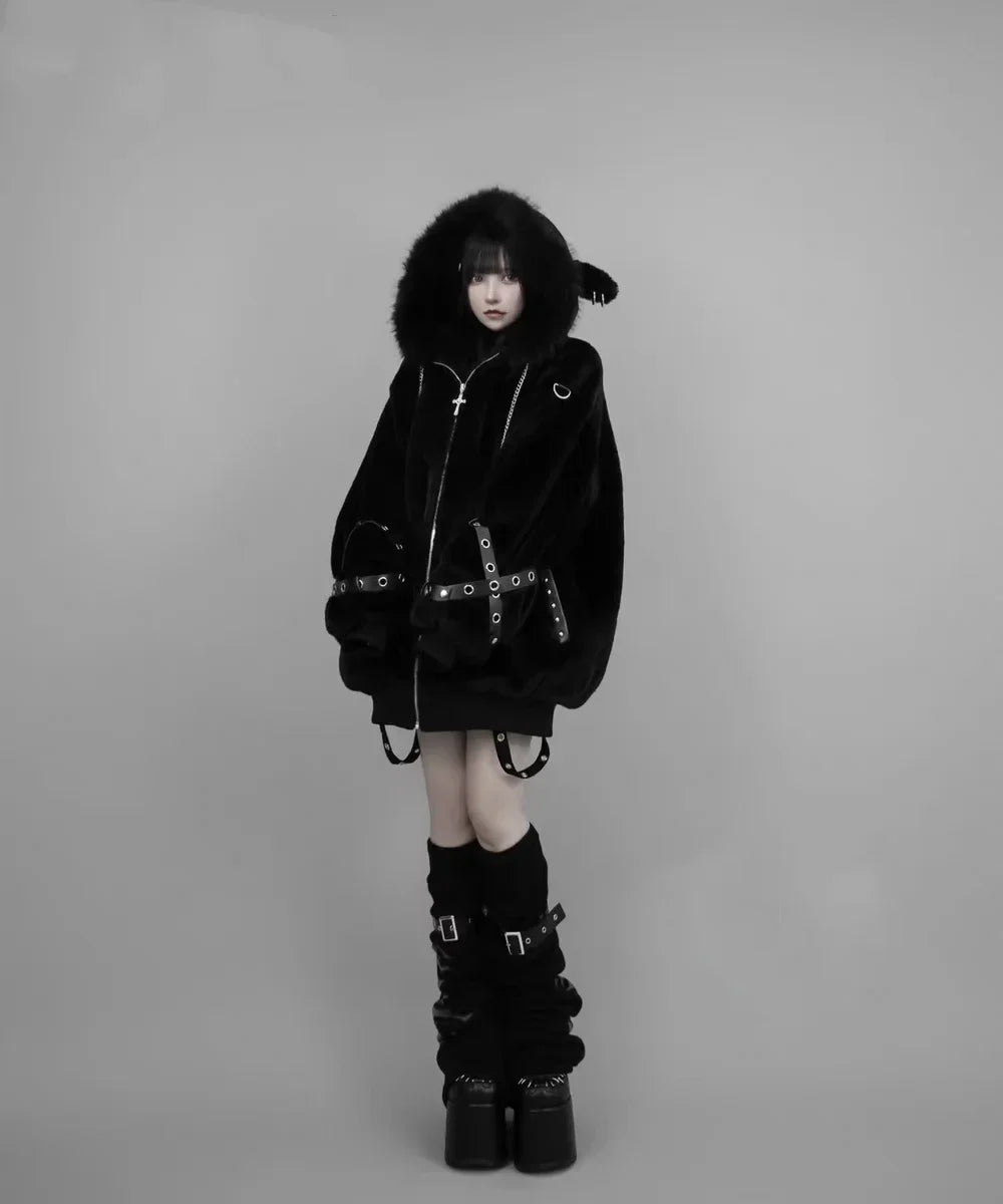 Women's Harajuku Plush Ear Fur Coat