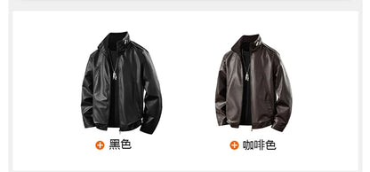 Plus Size 8XL 7XL New Leather Jacket for Men in Spring  Autumn Stand Up Collar Leather Jacket High-end Thin Casual Jacket