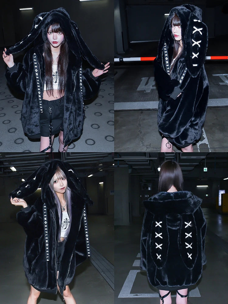 Women's White Faux Fur Bunny-Ear Coat