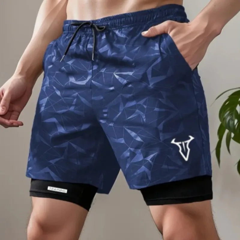 2 in 1 Sports Shorts Men Quick Dry Swim  Short Sweatpants Man Gym Training Fitness Jogging Outdoor Running Sportwear Male