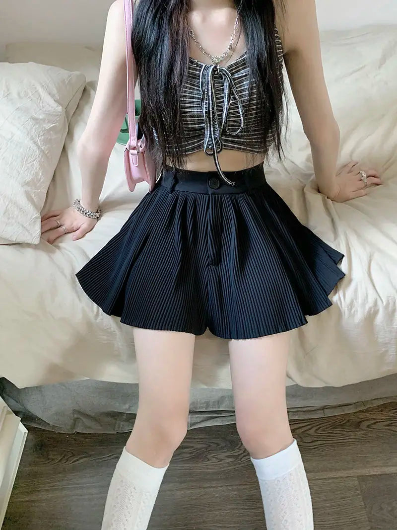 Solid Shorts Women Summer Folds All-match High Waist Stylish Popular Aesthetic Fashion Korean Style Шорты Женские Летние Chic