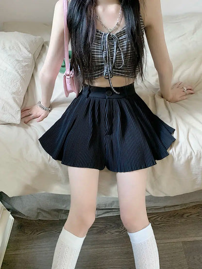 Solid Shorts Women Summer Folds All-match High Waist Stylish Popular Aesthetic Fashion Korean Style Шорты Женские Летние Chic