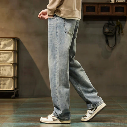 KSTUN Light Blue Baggy Pant Men Wide Leg Jeans Loose Straight Casaul Streetwear Vintage Men's Trousers 100% Cotton Large Size 40