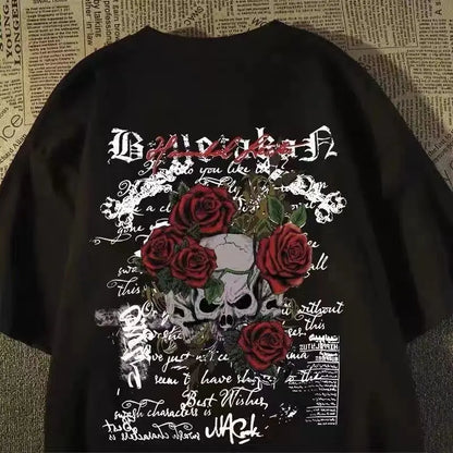 Apex Ritual – レディース スカルプリント コットン Tシャツ – ヴィンテージ 丸首 半袖 Tシャツ
