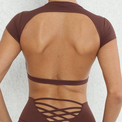 Apex Ritual – セクシーなパッド入りスポーツシャツ 通気性ワークアウトトップス – 背中開きヨガクロップトップス レディースジムトップス