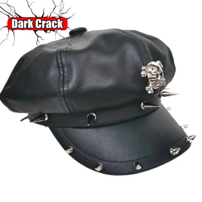Women's Y2k Harajuku Gothic Punk Lolita Girls Original British Fashion Versatile Leather Style Rock Rivet Short Brim Beret Hat