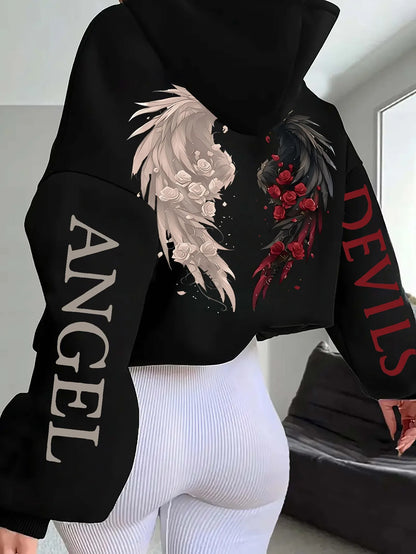 Women's Plus-size Hooded Sweatshirt Gothic Angel and Demon Pattern Autumn - APEX RITUAL women's hoodies & sweatshirts