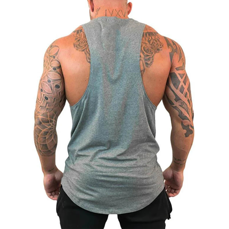 NO PAIN NO GAIN Men Running Vests Summer Cotton Gym Fitness Tank Tops Bodybuilding Training Exercise Clothing Muscle Singlets