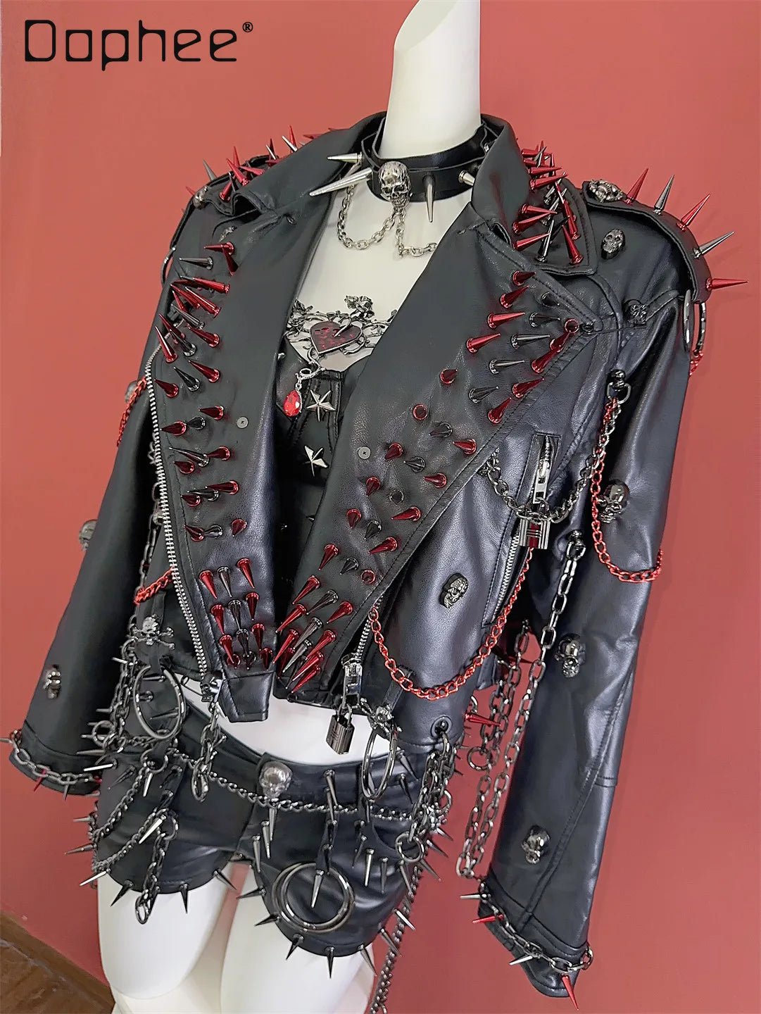 Women's Y2K Rivet Chain PU Leather Jacket