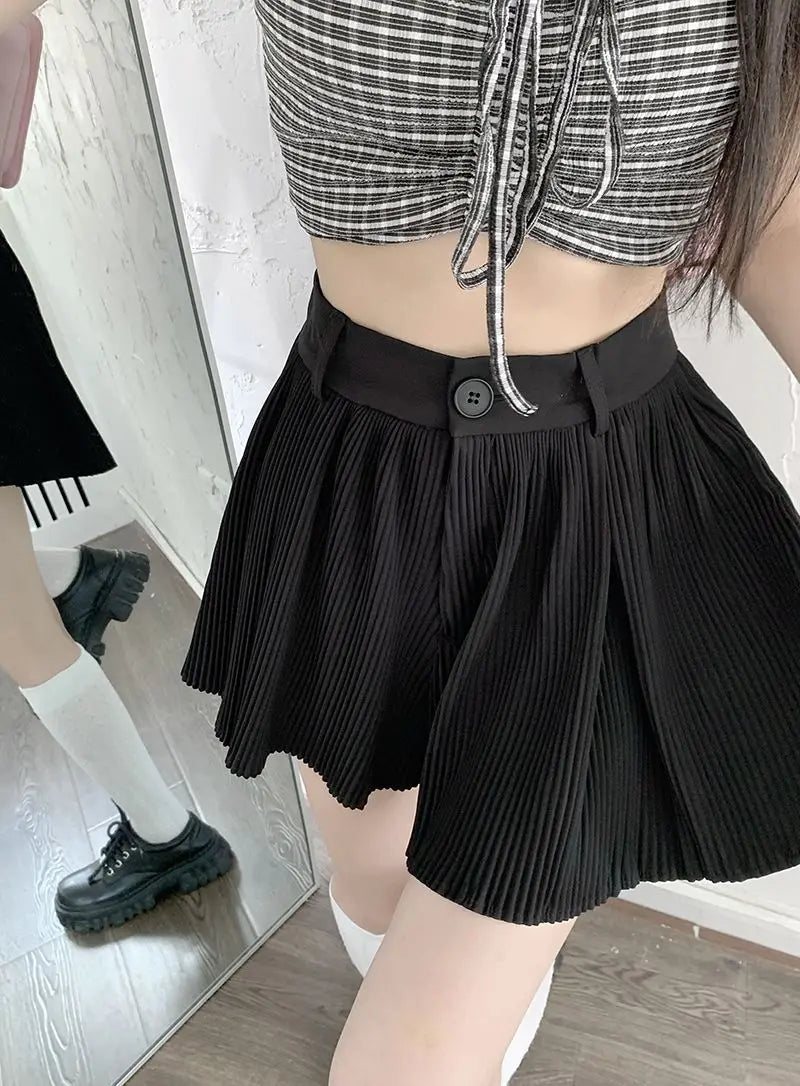Solid Shorts Women Summer Folds All-match High Waist Stylish Popular Aesthetic Fashion Korean Style Шорты Женские Летние Chic