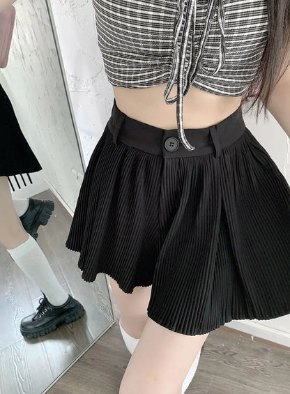 Solid Shorts Women Summer Folds All-match High Waist Stylish Popular Aesthetic Fashion Korean Style Шорты Женские Летние Chic