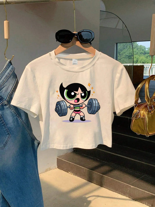 Apex Ritual – レディース グラフィック クルーネックTシャツ – カートゥーンプリント 半袖 カジュアルTシャツ