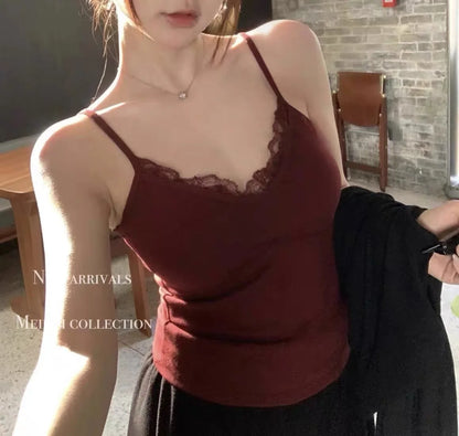 Lace Tank Top Women Cute Camis Sexy White Cropped Camisole Female Korean Sleeveless Black Vest Summer 2025 Coquette Y2k Clothes
