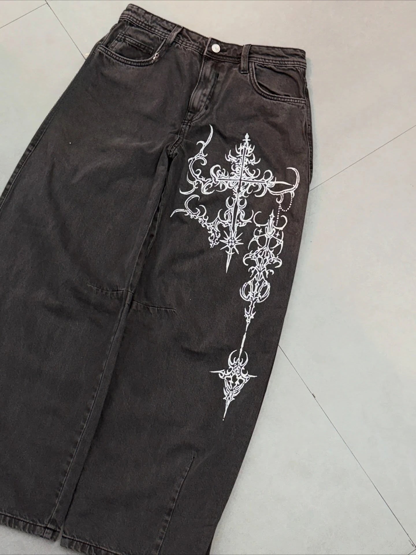 Y2K Hip-hop Jeans Vintage Straight Leg Denim Pants Streetwear Graffiti Print Casual Wide Leg Trousers Baggy Daily Wear Jeans
