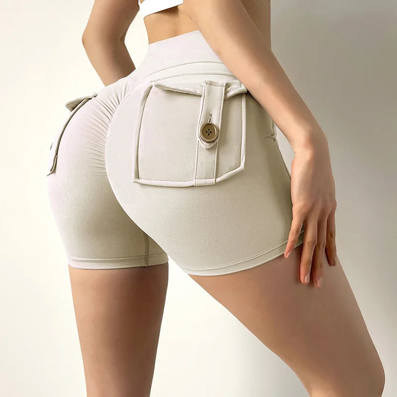 TRY TO BN Women's Sports Shorts with Pockets Butt Lifting High Waist Booty Scrunch Gym Workout Running Biker Yoga Fitness Shorts