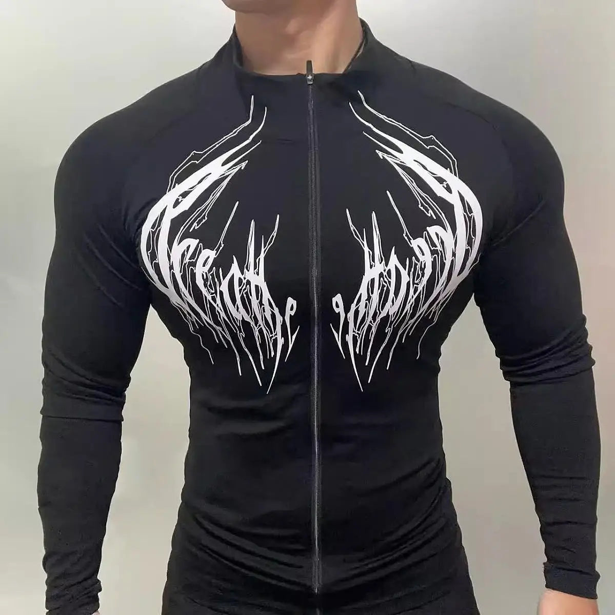 Gothic-Style Stretchy Slim Fit Fitness Sports Zip-Up Long-Sleeve Cardigan Jacket for Men And Women