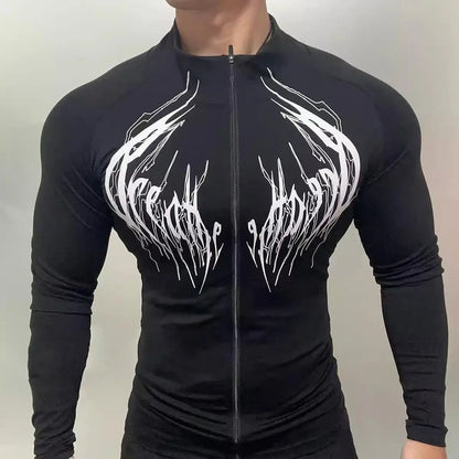 Gothic-Style Stretchy Slim Fit Fitness Sports Zip-Up Long-Sleeve Cardigan Jacket for Men And Women