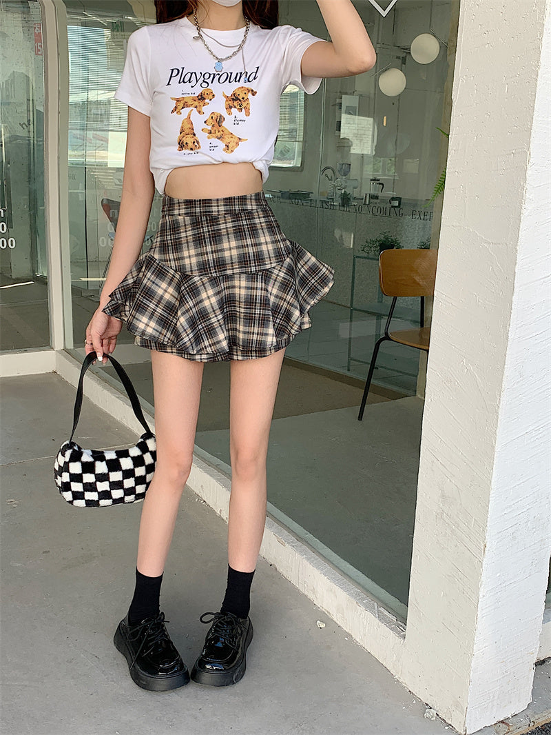 Women's Y2K Plaid Ruffle Skort