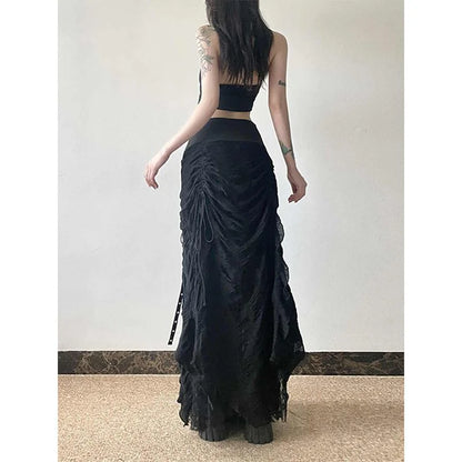 Gothic Punk Style Printed Black Long Skirt for Women Summer New Fashion Spicy Girls Strap Sexy High Waist Slimming y2k Skirts
