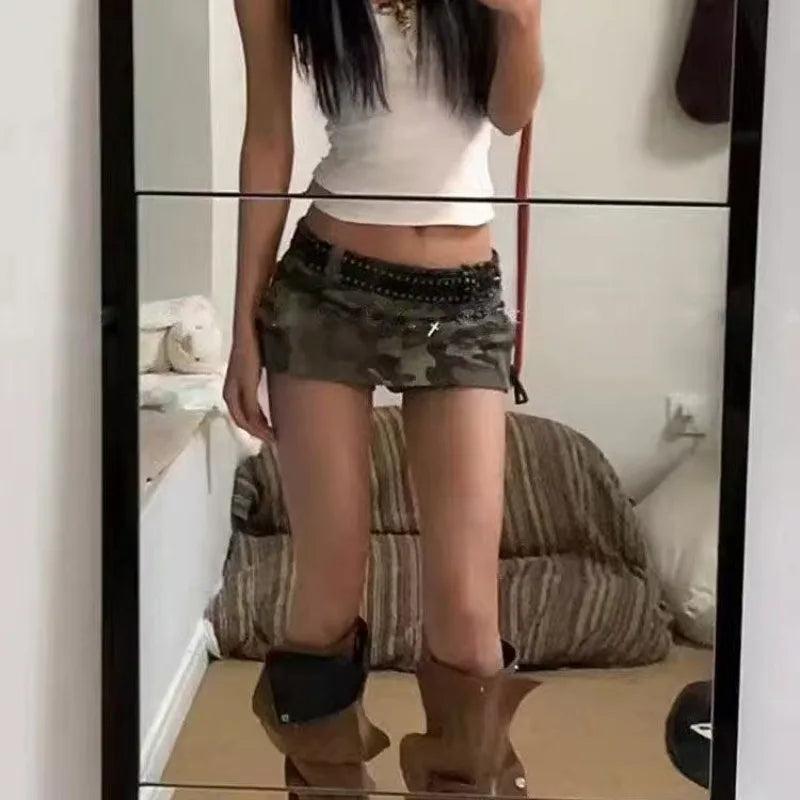 American High Street Design Y2K Clothes Fashion Low-waist Camouflage Mini Skirts Women New Hot Girl Sexy Bodycon Shorts Skirt
