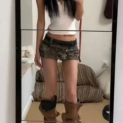 American High Street Design Y2K Clothes Fashion Low-waist Camouflage Mini Skirts Women New Hot Girl Sexy Bodycon Shorts Skirt