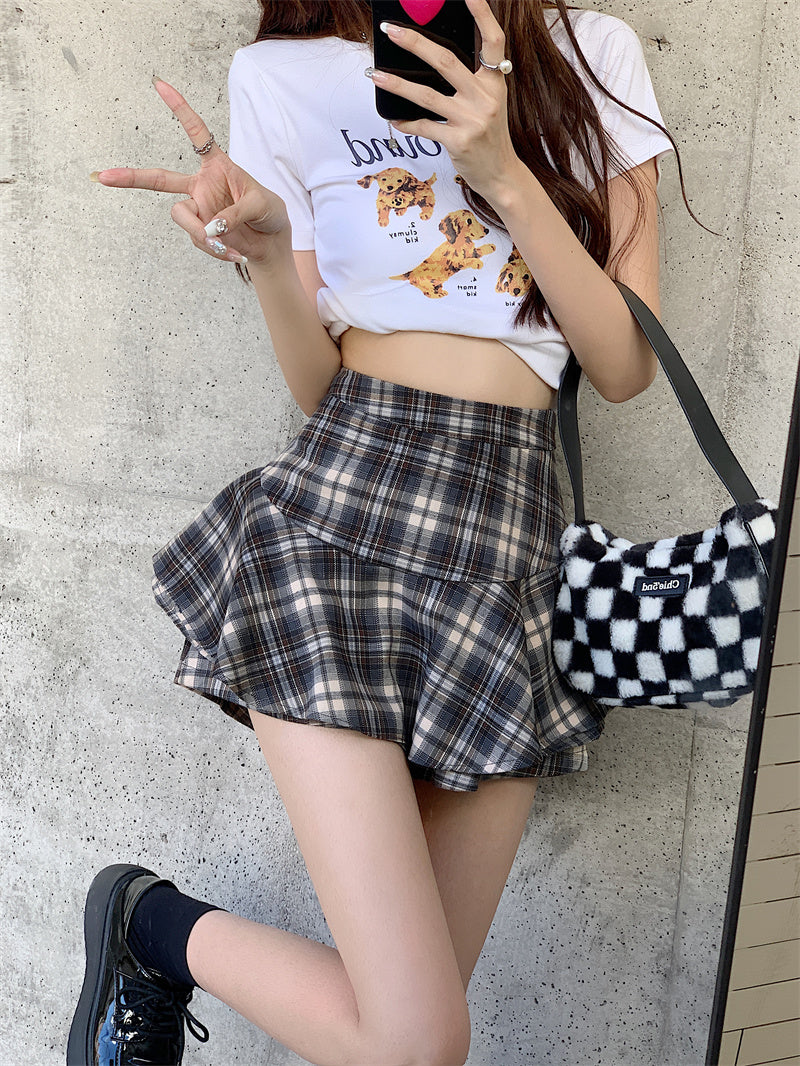 Women's Y2K Plaid Ruffle Skort